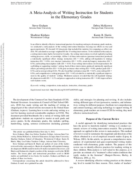 A Meta-Analysis of Writing Instruction for Elementary Students