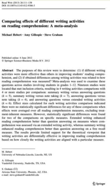 Comparing Effects of Different Writing Activities on Reading Comprehension_A Meta-Analysis