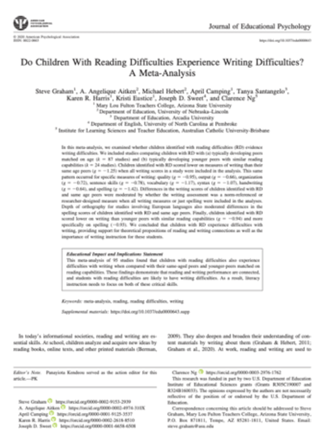 Do Children with Reading Difficulties Experience Writing Difficulties_A Meta-Analysis