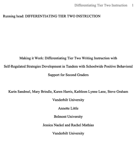 Making it work-Differentiating Tier Two Self-Regulated Strategies Development in Writing in Tandem with Schoolwide Positive Behavioral Support for Second Graders