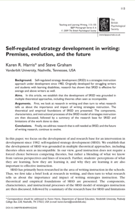 Self-Regulated Strategy Development in Writing