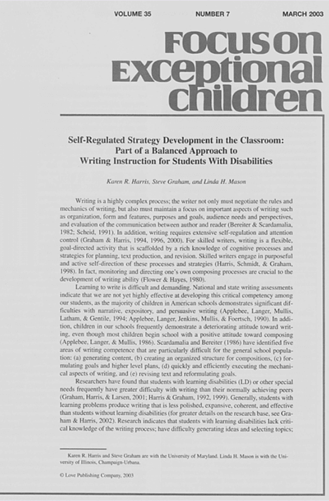 Self-Regulated Strategy Development in the Classroom-Part of a Balanced Approach to Writing Instruction for Students with Disabilities