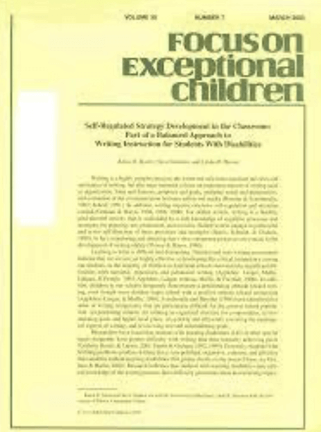 “Self-regulated strategy development in the classroom-Part of a balanced approach to writing instruction for students with disabilities.”
