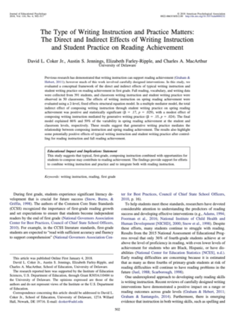 The Type of Writing Instruction and Practice Matters_The Direct and Indirect Effects of Writing Instruction and Student Practice on Reading Achievement