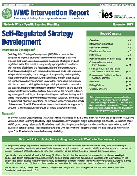 What Works Clearinghouse Intervention Report_Self-Regulated Strategy Development