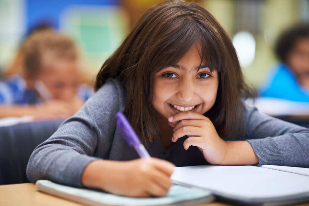 elementary student excited about writing