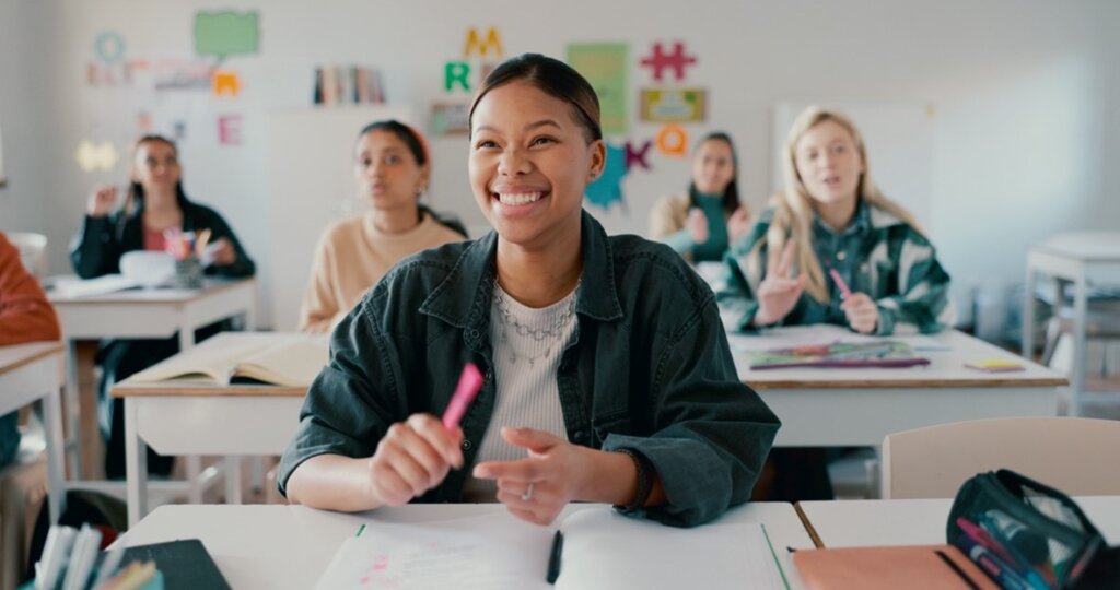 Female student sitting at desk